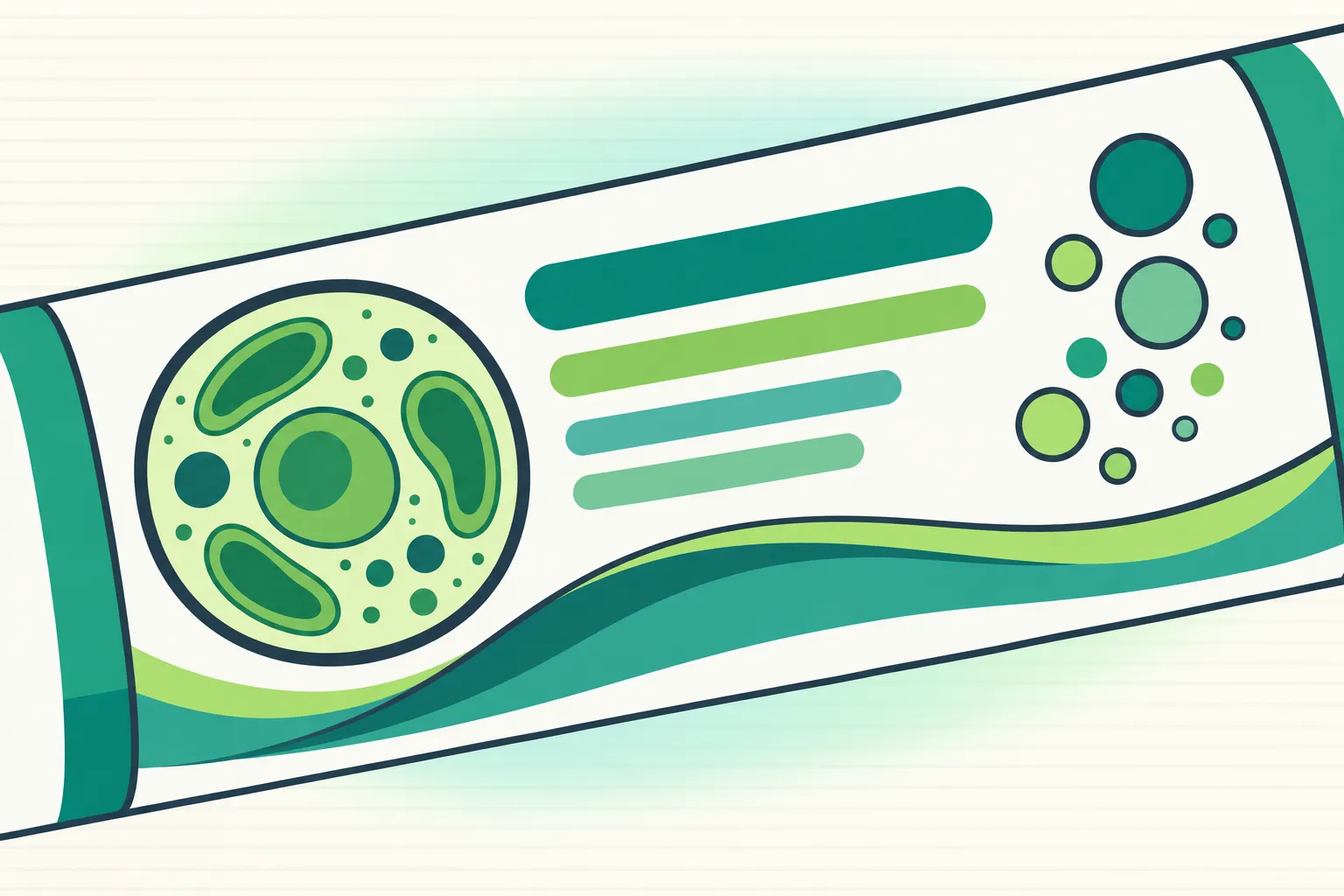 Image montrant un tube d’échantillon ou de compléments alimentaires stylisé avec des éléments végétaux ou microscopiques en
